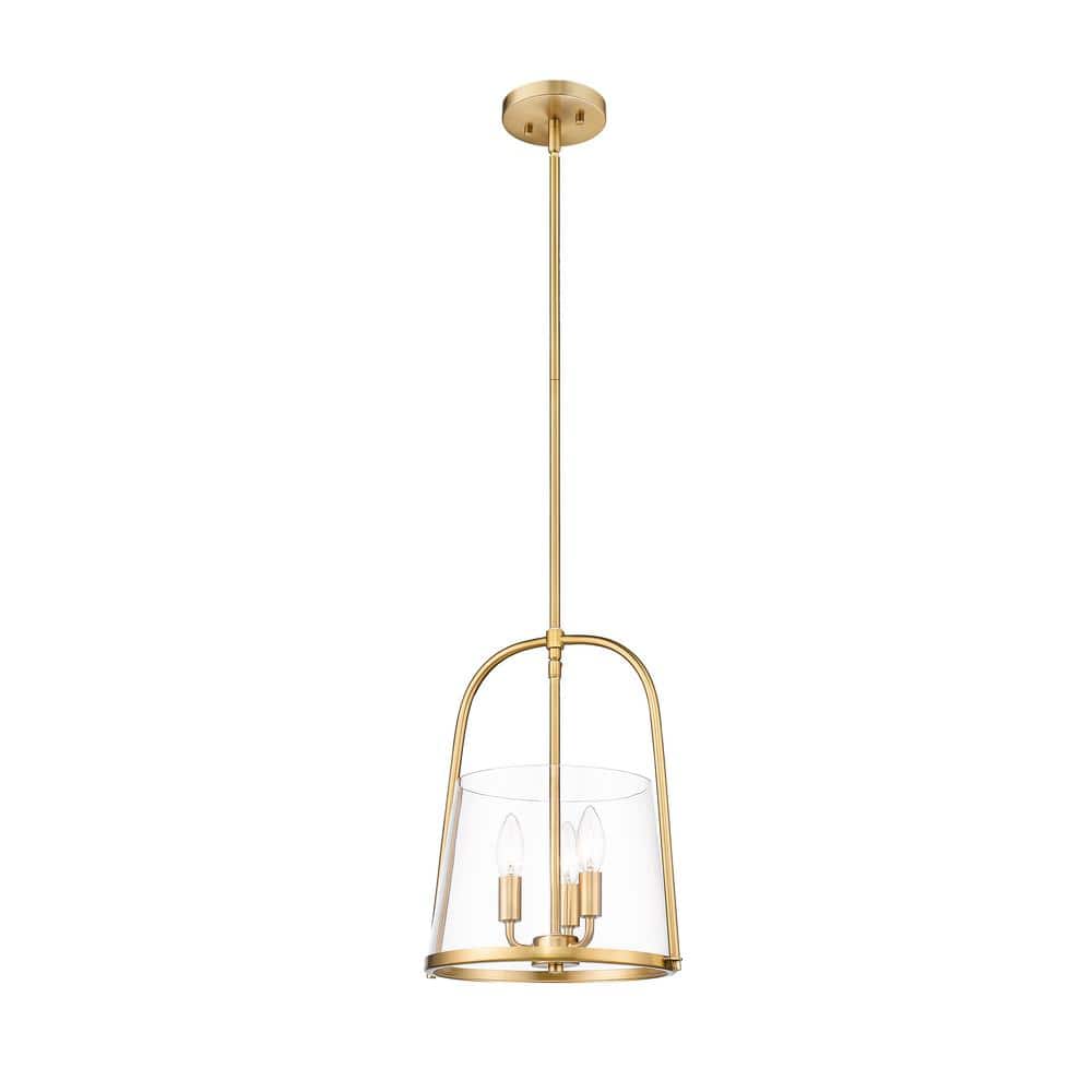 Modern Gold Steel and Glass 3-Light Pendant