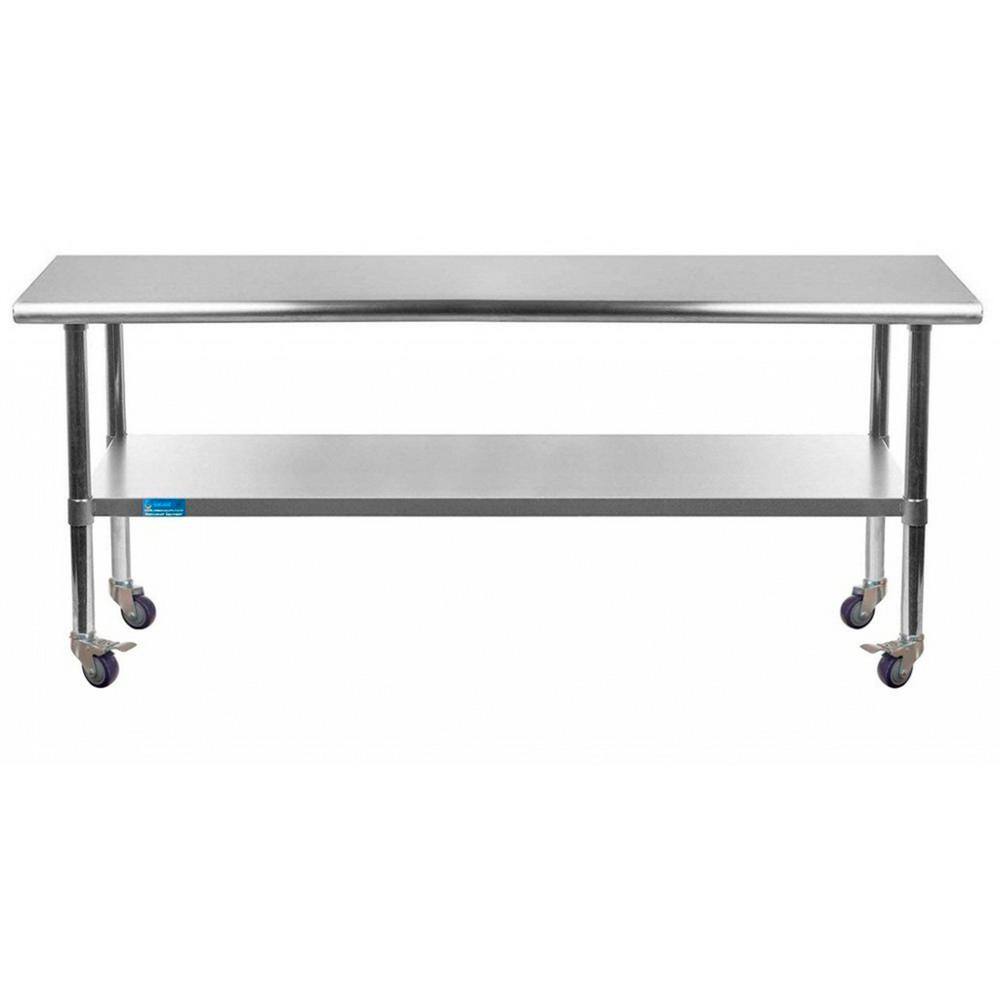 AMGOOD 18 in. x 72 in. Stainless Steel Work Table with Casters Mobile Metal Kitchen Utility