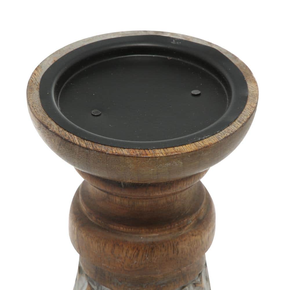 Elegant Bronze & Wood Pillar Candle Holder Trio, 3.9" x 9.95"