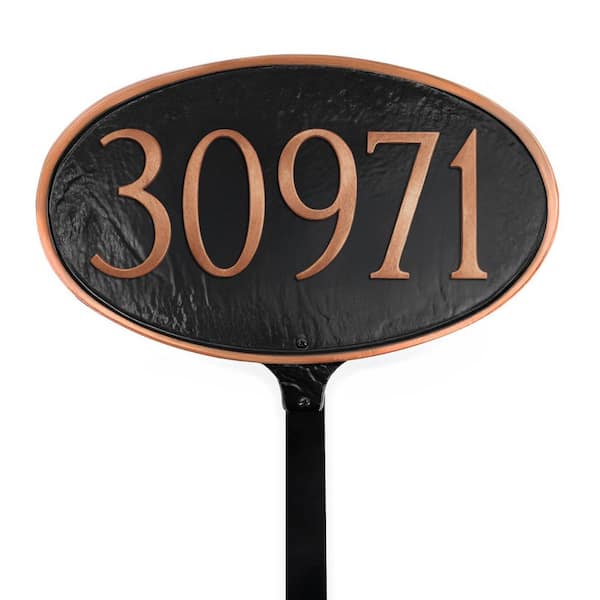 Classic Oval Standard Address Sign Plaque with Lawn Stake - Black/Copper