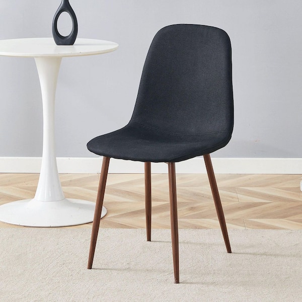 Black,Walnut Linen Metal Frame Dining Chairs Set of 4