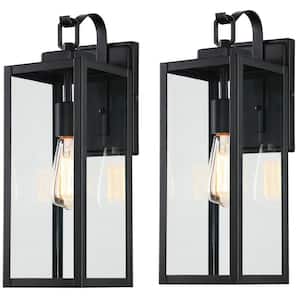1-Light Matte Black Hardwired Outdoor Wall Lantern Sconce with Seeded Glass(2-Pack)
