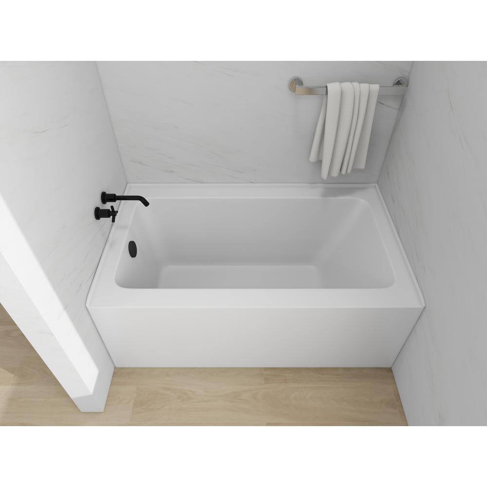 White Acrylic Alcove Soaking Bathtub with Matte Black Drain