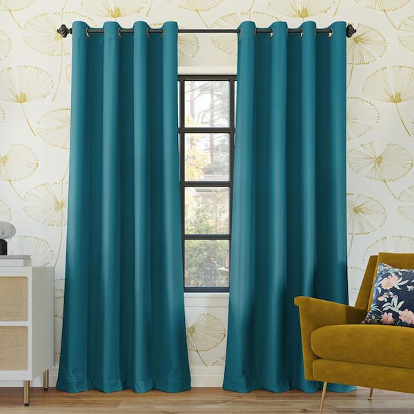 Sun Zero Oslo Theater Grade Teal Polyester Solid 52 in. W x 108 in. L Thermal Grommet Blackout Curtain