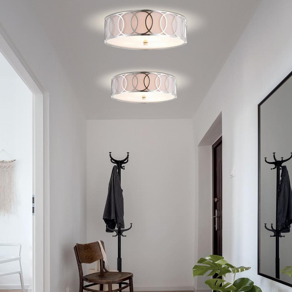 Aubrey Chrome Polished 15.5" LED Flush Mount with Linen Shade