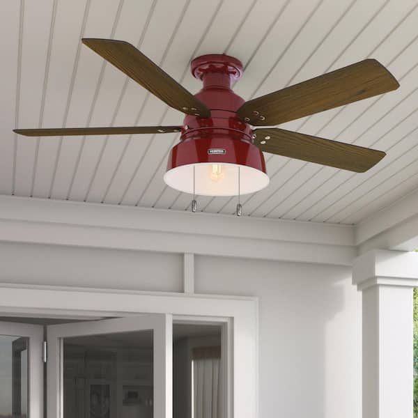 Hunter Mill Valley 52 in. LED Indoor/Outdoor Low Profile Barn Red Ceiling Fan with Light