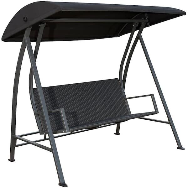 Nederigheid Vertellen universiteitsstudent Patio Post Black Frame Wicker Outdoor Porch Swing Lounge Chair, Black  PS002-BK - The Home Depot