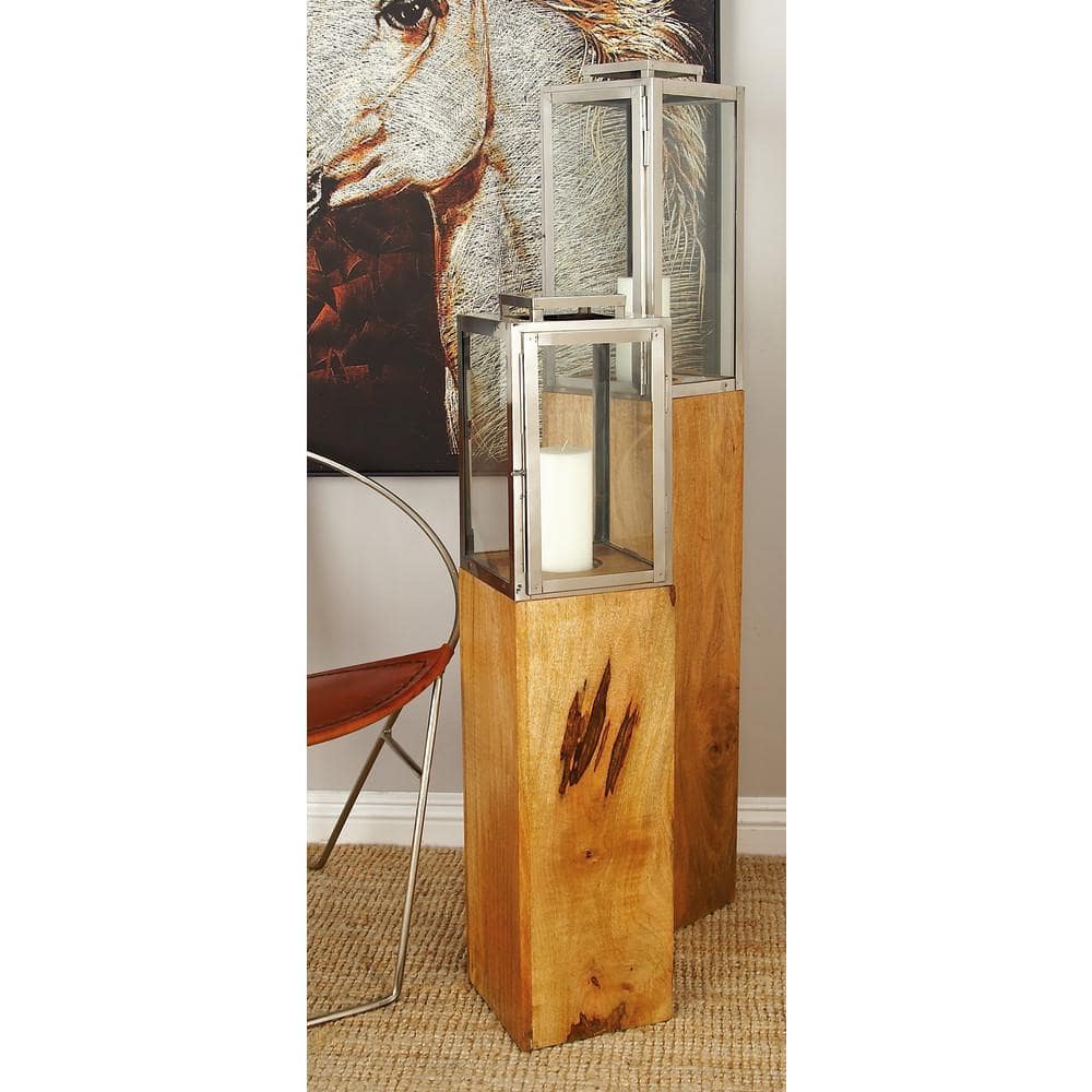 Elegant Mango Wood Hanging Candle Lantern 36" - Contemporary Brown