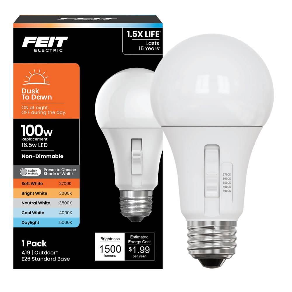 100-Watt Equivalent A-Style A19 Dusk to Dawn E26 LED Light Bulb W/Selectable White 2700K/3000K/3500K/4000K/5000K(1-Pack) price history on PriceWatchPro