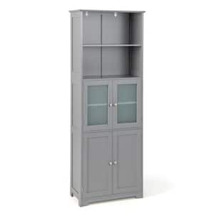 23.5 in. W x 12 in. D x 64 in. H Gray Bathroom Tall Storage Linen Cabinet Tower w/Glass Door & Adjustable Shelf