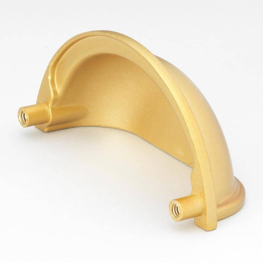 Satin Gold Brushed Traditional Cup Pull with Mounting Hardware