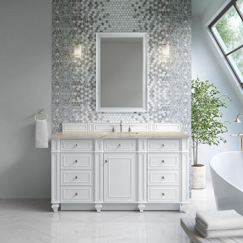 Bristol 60.0 in. Single Bath Vanity in Bright White with Tajnar Wireless Charging Engineered Composite Top price history on PriceWatchPro