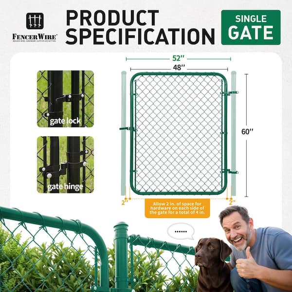 Fencer Wire 4 ft. W x 5 ft. H Green Galvanized Chain Link Fence