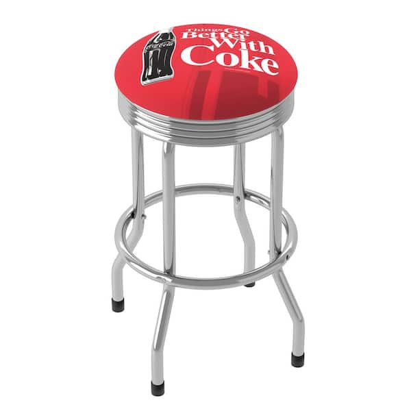 Coke Chrome Bar Stool with Swivel - Coca-Cola Things Go Better with Coke  Bottle Art 