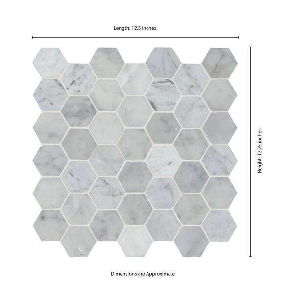 MSI - Carrara White Hexagon 12 in. x 12 in. x 10 mm Polished Marble Mesh-Mounted Mosaic Floor and Wall Tile (10 sq. ft. /case)