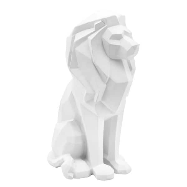 5 in. x 11 in. White Resin Novelty Modern Sitting Lion Figurine