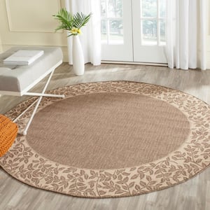 Courtyard Brown/Natural 5 ft. x 5 ft. Round Border Indoor/Outdoor Patio  Area Rug