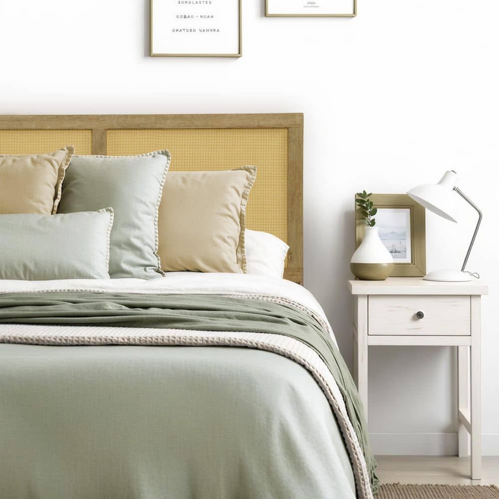 Natural Rubberwood and Rattan King Headboard