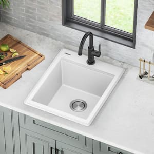 Bellucci White Granite Composite 18 in. 1-Hole Drop-in Workstation Bar Sink with Accessories