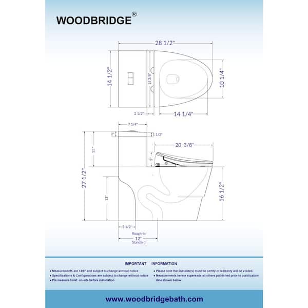 WOODBRIDGE HT0078 Elongated Bidet Toilet, 1.27 GPF in White with Adjustable Nozzle
