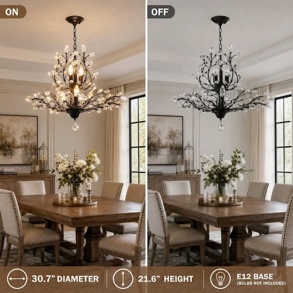 Genoci 8-Light Black Dimmable Empire Chandelier for Living Room