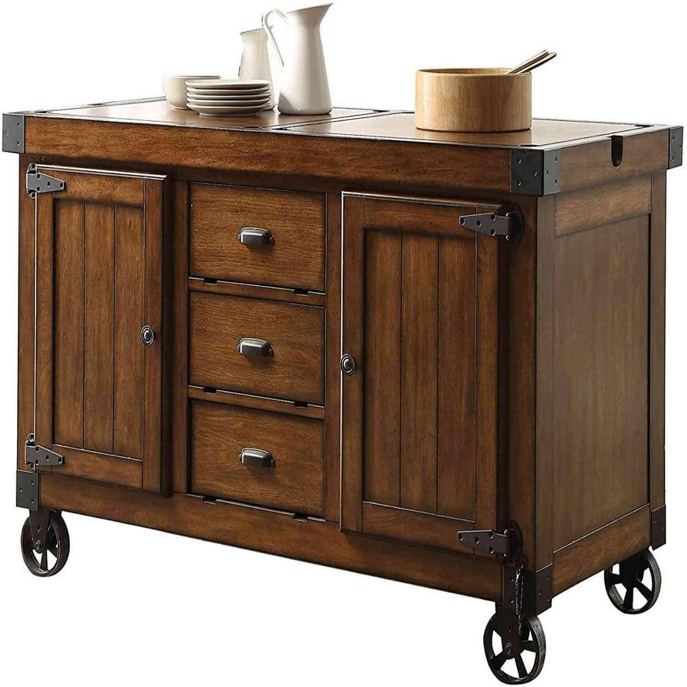 HomeRoots Amelia Antique Tobacco Rolling Kitchen Cart 2000286605 - The ...