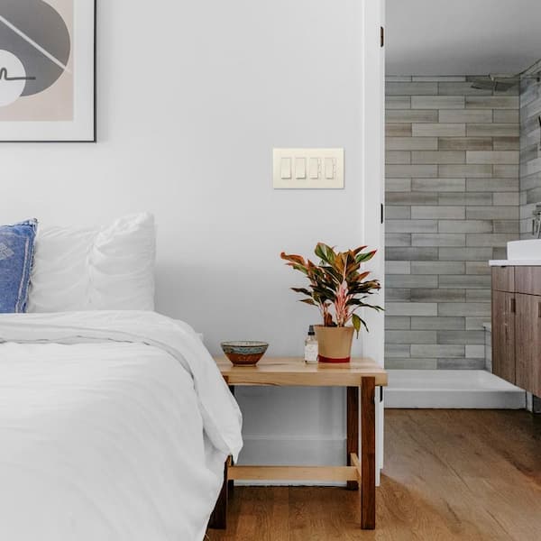 radiant 4-Gang 4-Decorator/Rocker Screwless Wall Plate, Light Almond (1-Pack)