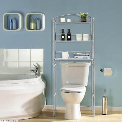Silver Over The Toilet Storage, Glass Shelves Over Toilet