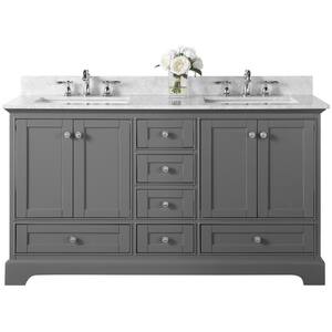 Audrey 60 in. W x 22 in. D Vanity in Sapphire Gray with Marble Vanity Top in Carrara White with White Basin