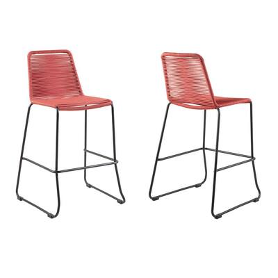Shasta 26 in. Outdoor Metal and Brick Red Rope Stackable Counter Stool (Set of 2)
