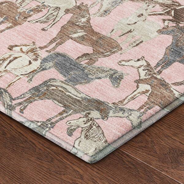 Mayfield Premium Machine Washable Abstract AMF2520 Pink 8 ft. x 8 ft. Round Rug