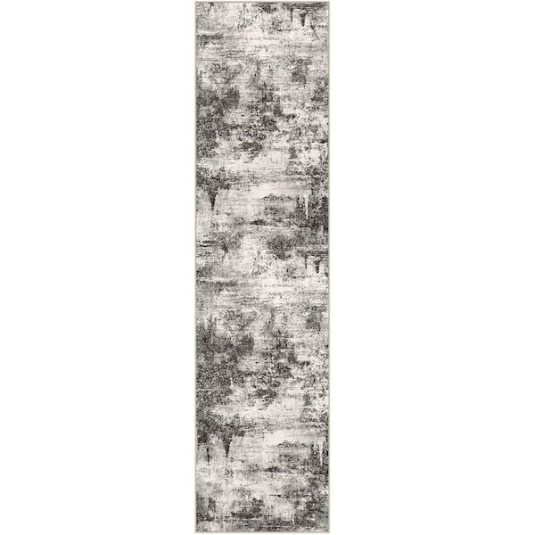 Black Forest Black 2 ft. x 8 ft. Washable Modern Abstract Runner Rug