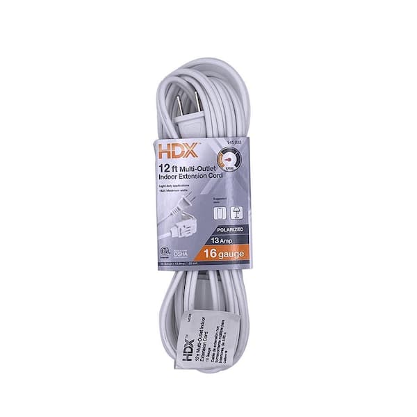 HDX 12 ft. 16/2 Light Duty Indoor Extension Cord, White