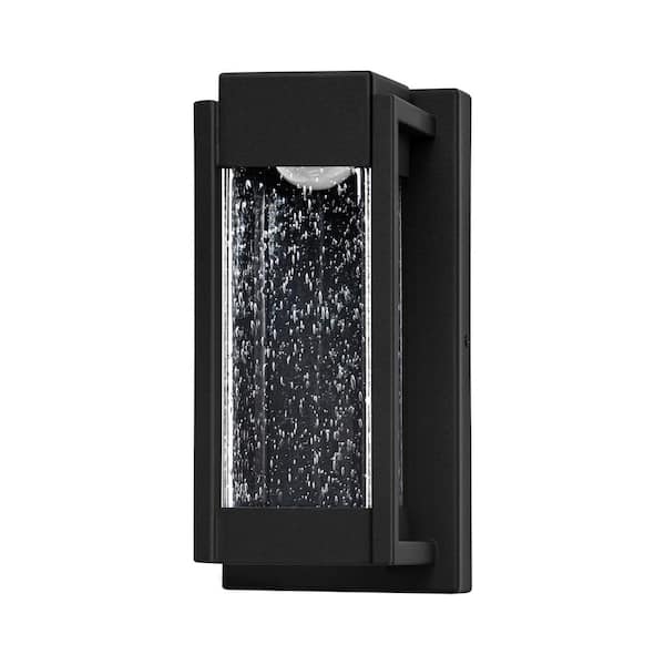 RRTYO Kohls Matte Black Outdoor LED Rectangular Waterproof Wall Lantern Sconce with Bubble Glass Shade