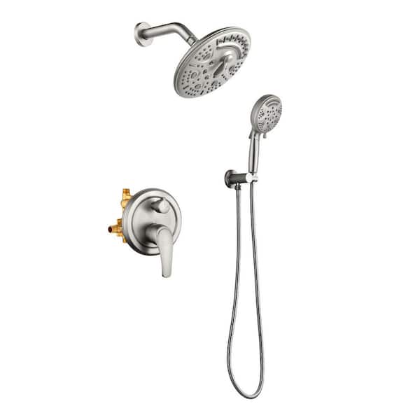 Rainfull Single Handle 9-Spray 8 in. Shower Faucet 1.8 GPM Kit with Pressure Balance Valve in Brushed Nickel