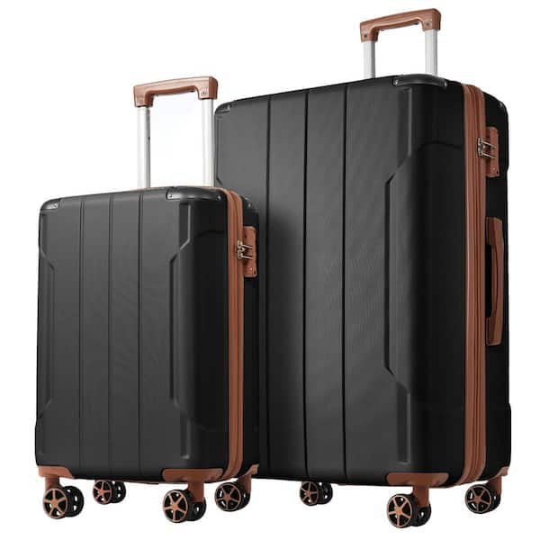 Merax Lightweight 2-Piece Black Brown Expandable (Only 28 in.) ABS Hardshell Spinner 20 in., 28 in., Luggage Set Double Wheels