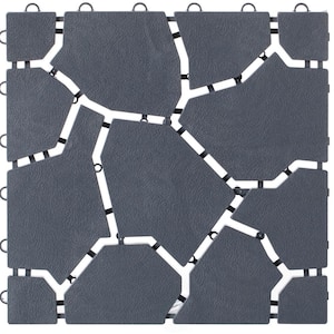 Gray Plastic Garden Path Track Interlocking Stone Look Design Pathway Tile Floor Paver (Pack of 4)