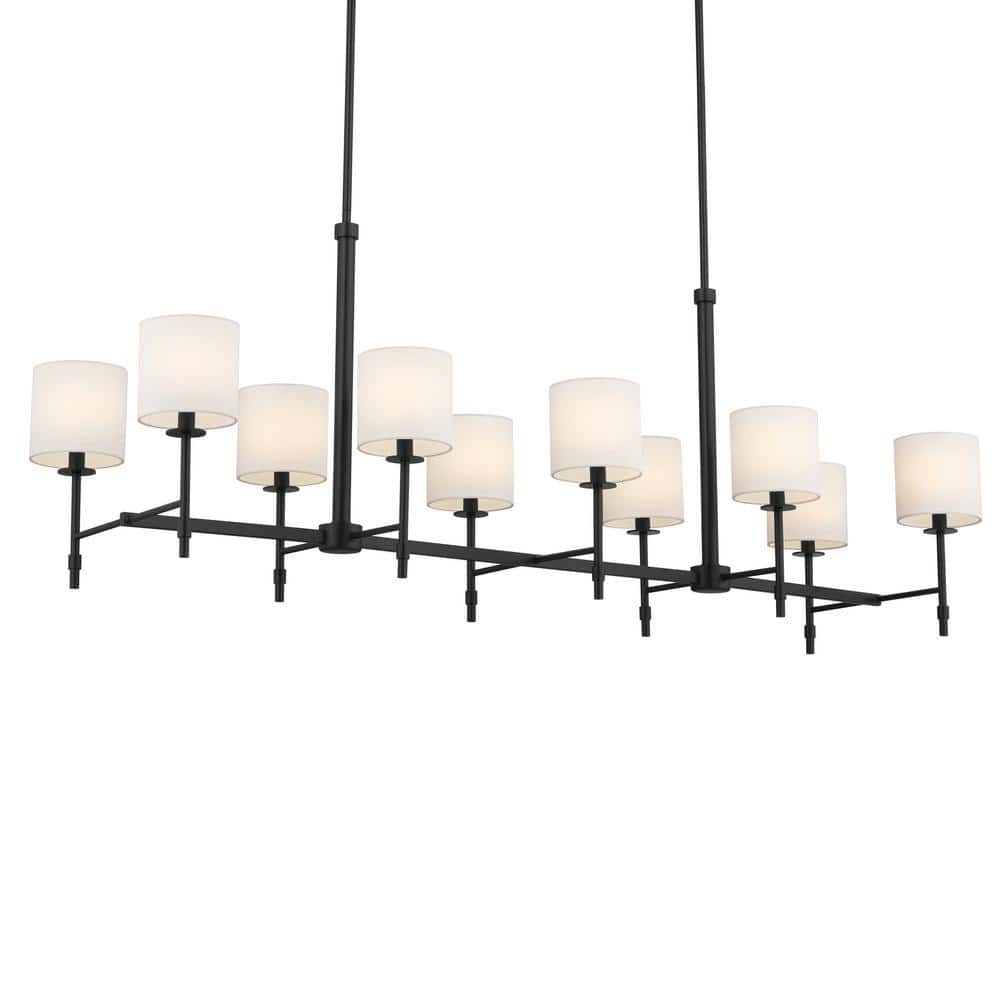 Elegant Ali Black Fabric Drum Shade 10-Light Linear Chandelier