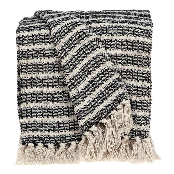 Ada Casual Beige 52 in. x 67 in. WOVEN HANDLOOM Throw Blanket