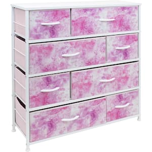 11.5 in. L x 34 in. W x 36 in. H 8-Drawer Tie Dye Pink Dresser Steel Frame Wood Top Easy Pull Fabric Bins