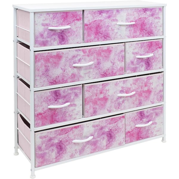 Sorbus 11.5 in. L x 34 in. W x 36 in. H 8-Drawer Tie Dye Pink Dresser Steel Frame Wood Top Easy Pull Fabric Bins