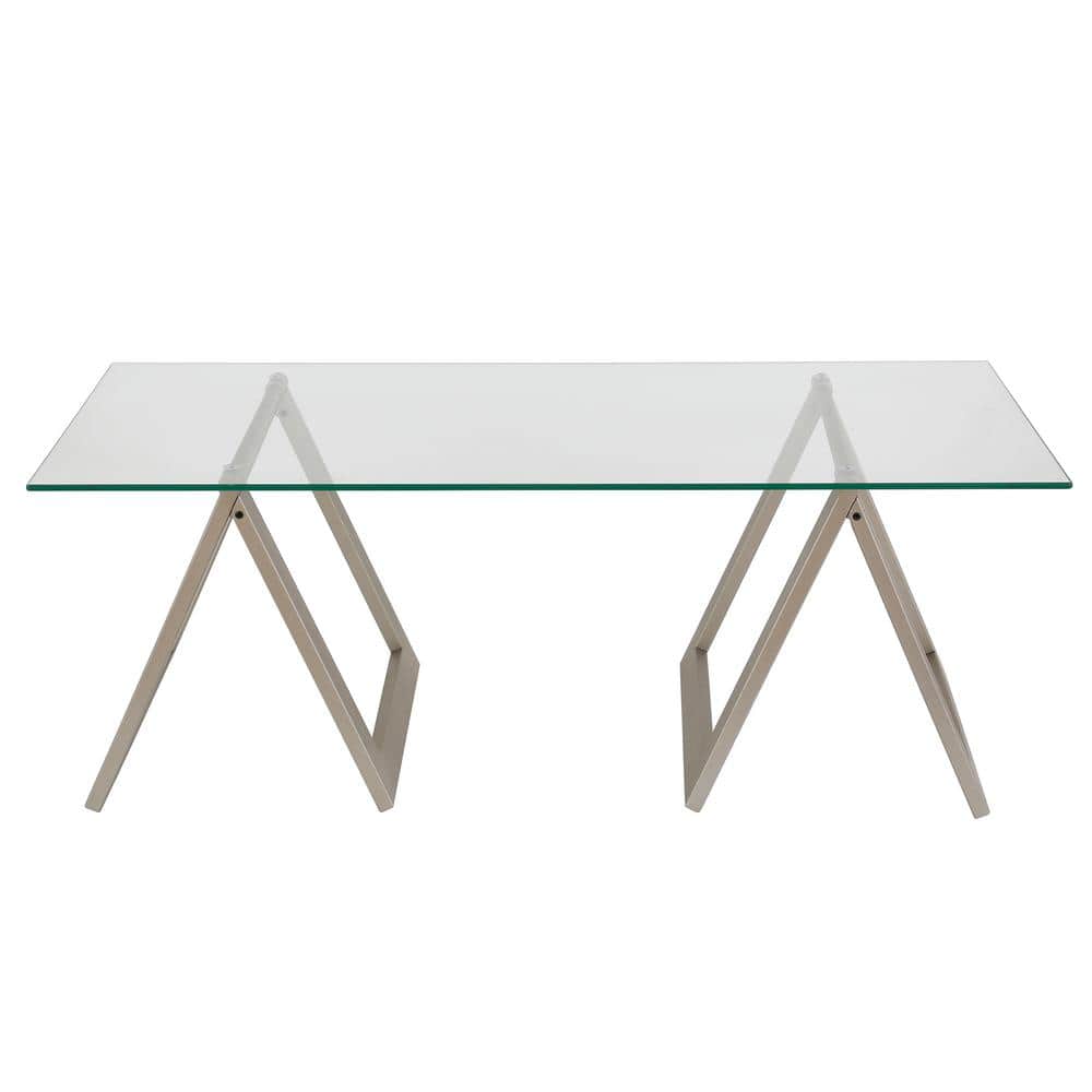 Modara 46" Satin Nickel Rectangular Metal and Glass Coffee Table