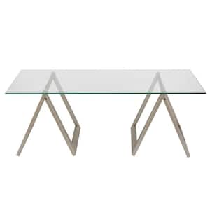 Modara 46 in. Nickel Large Rectangle Glass Coffee Table