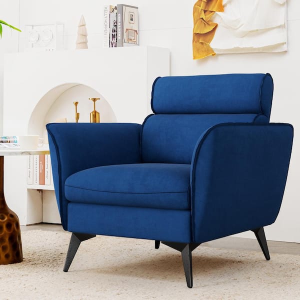LUE BONA Flora Navy Blue Mid Century Modern Accent Chair Velvet Arm Chair with Metal Legs