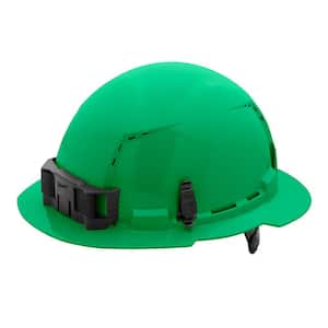 BOLT Green Type 1 Class C Full Brim Vented Hard Hat with 6 Point Ratcheting Suspension