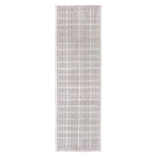Bohemian Stripe Lines Washable Non Slip Ivory 2 ft. x 10 ft. Runner Rug