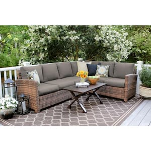 Dalton 5-Piece Wicker Sectional Seating Set with Gray Polyester Cushions