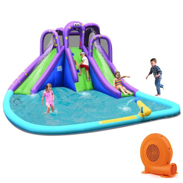 Costway Inflatable Water Park Octopus Bounce House Dual Slide Splash Pool 680-Watt Blower