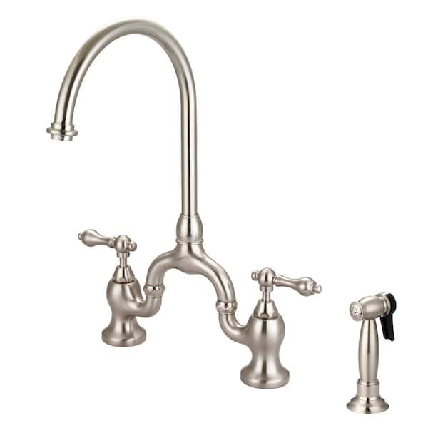 Barclay Products Banner 2-Handle Bridge Kitchen Faucet with Lever Handles in Brushed Nickel