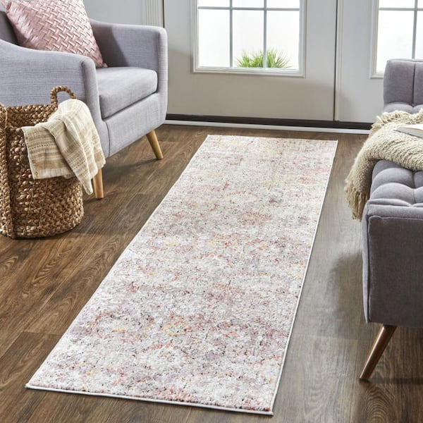 2 ft. x 8 ft. Pink, Ivory Abstract Runner Rug